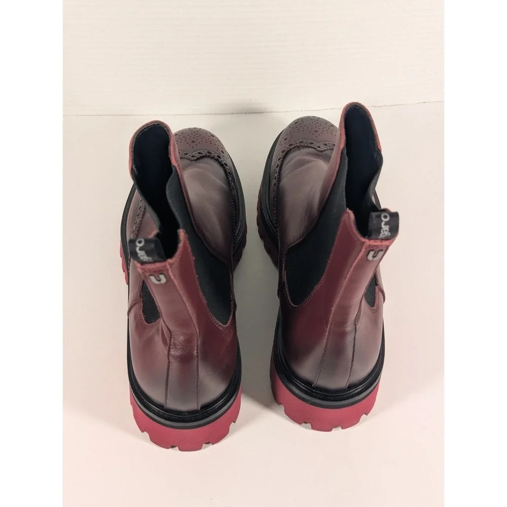 UNGARO Wingtip Leather Chelsea Lug Boots Men's Size 43.5/10.5 US Bordeaux Color